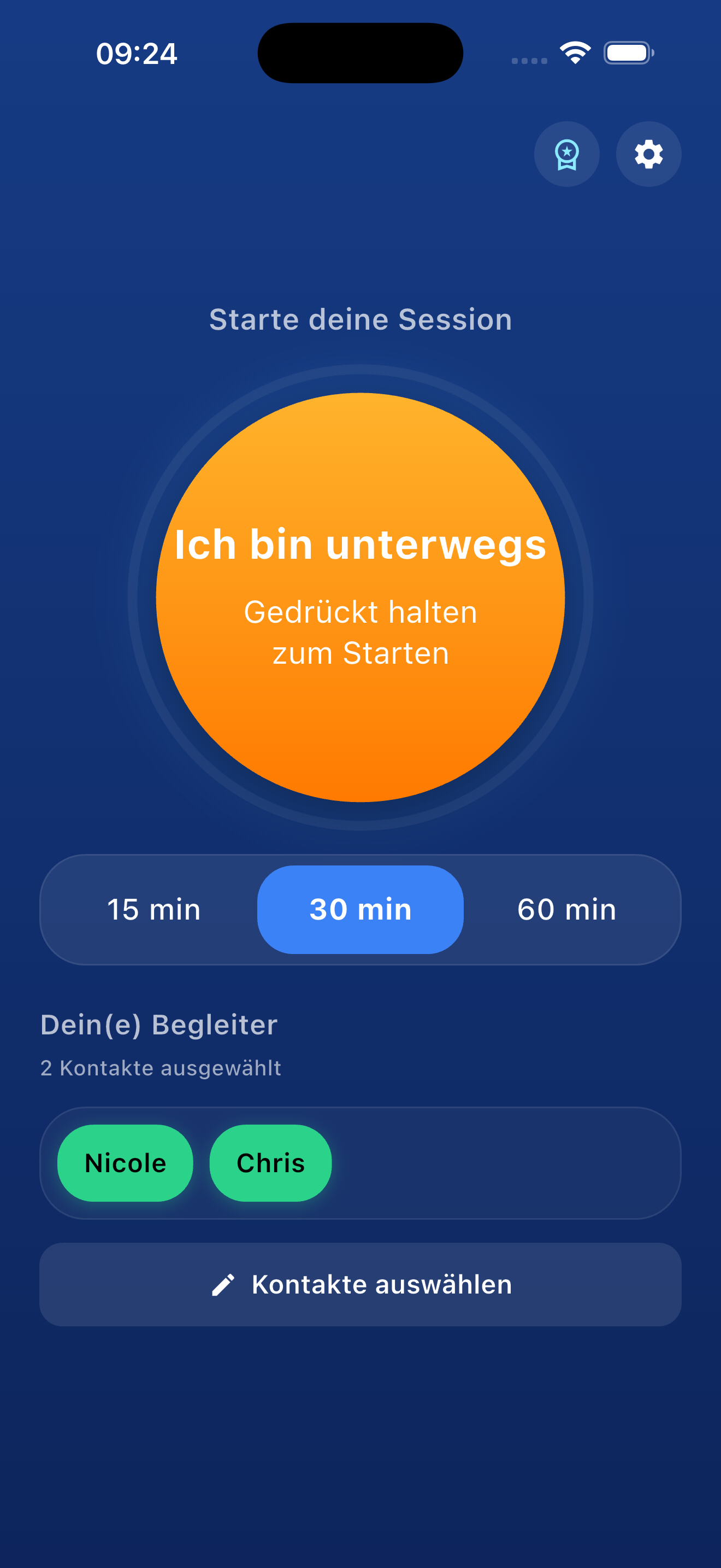 Sicherheits-Timer in der WithYou App